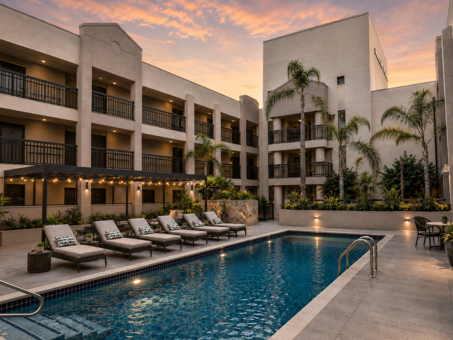 Proposed pool courtyard at sunset