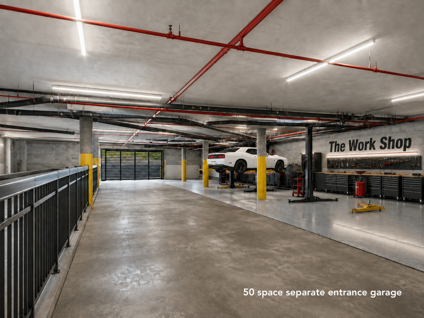 Proposed 50-space workshop garage with vehicle lift